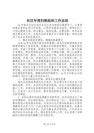 2024年社区年度妇联组织工作总结