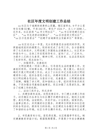 2024年社区年度文明创建工作总结