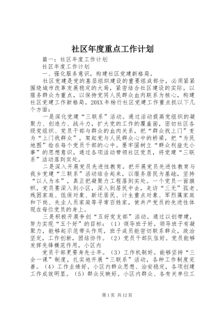 2024年社区年度重点工作计划