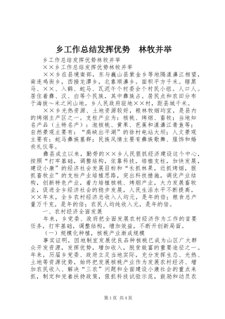 2024年乡工作总结发挥优势林牧并举