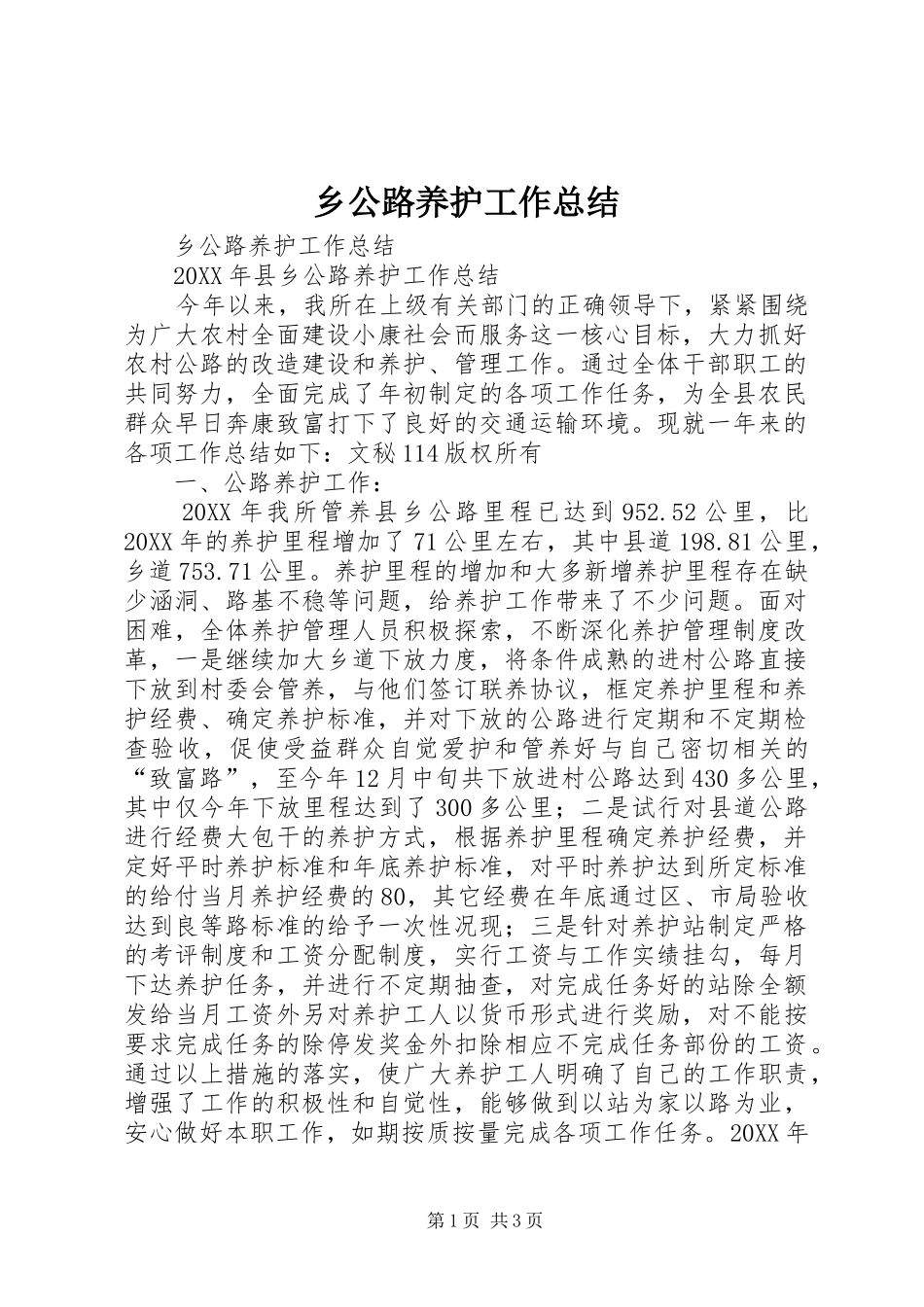 2024年乡公路养护工作总结_第1页