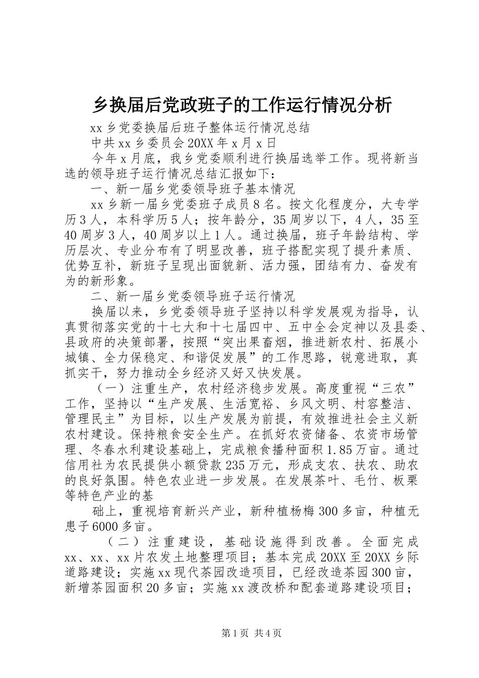 2024年乡换届后党政班子的工作运行情况分析_第1页