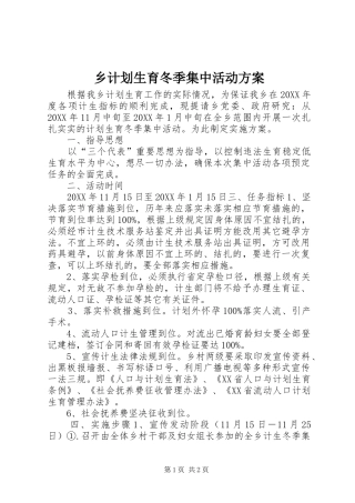 2024年乡计划生育冬季集中活动方案