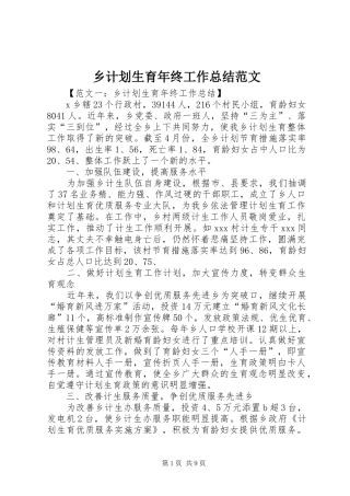 2024年乡计划生育年终工作总结范文