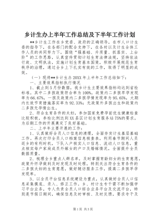 2024年乡计生办上半年工作总结及下半年工作计划