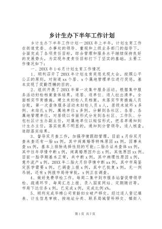 2024年乡计生办下半年工作计划