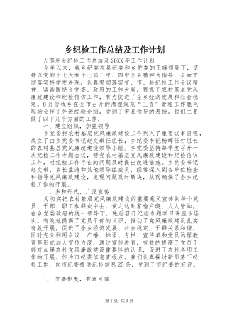 2024年乡纪检工作总结及工作计划