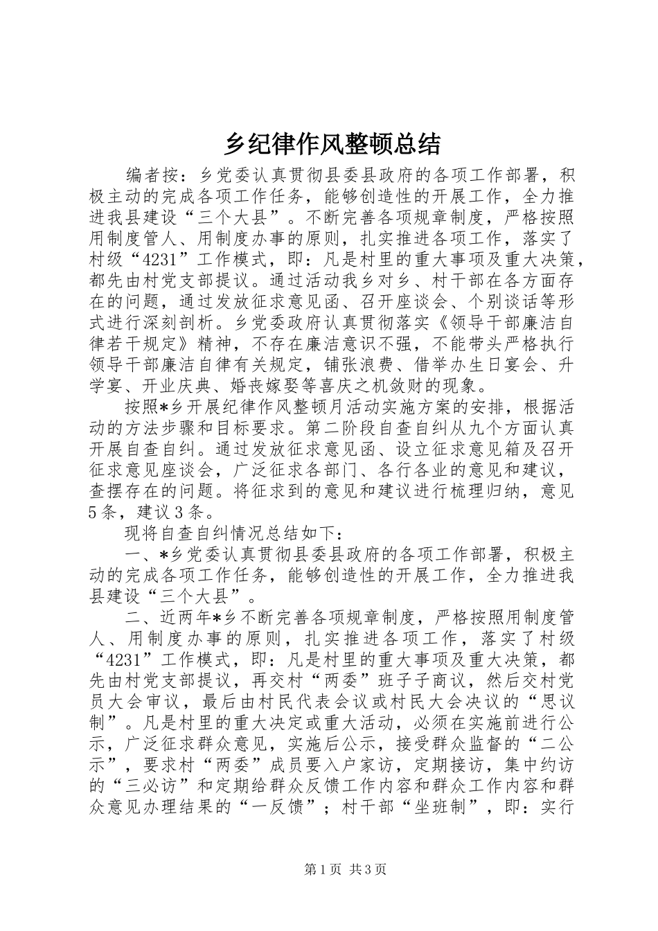 2024年乡纪律作风整顿总结_第1页