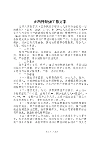 2024年乡秸秆禁烧工作方案