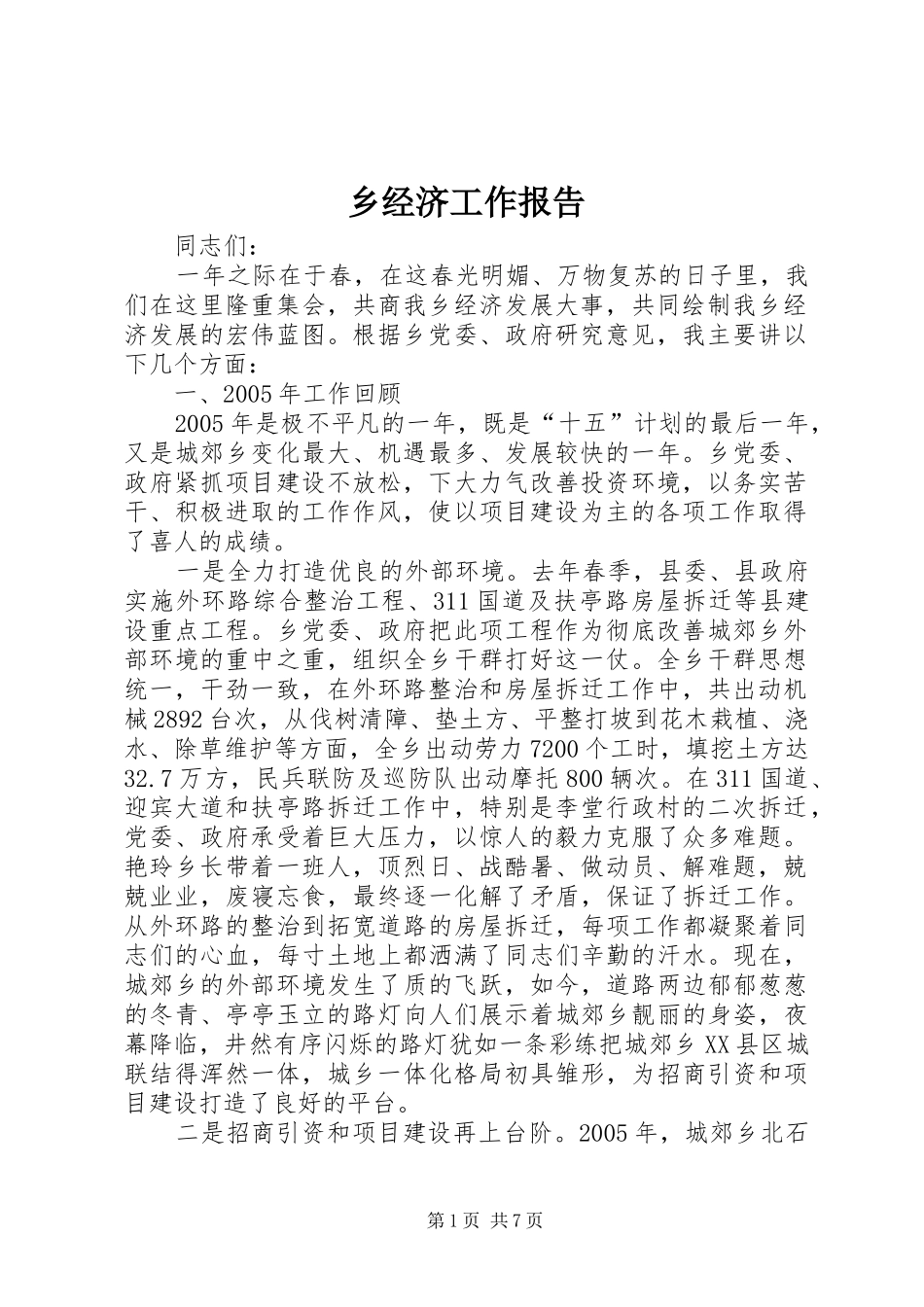 2024年乡经济工作报告_第1页