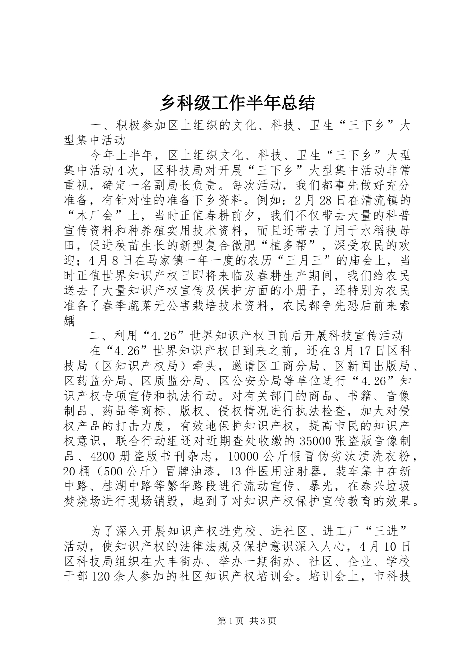 2024年乡科级工作半年总结_第1页