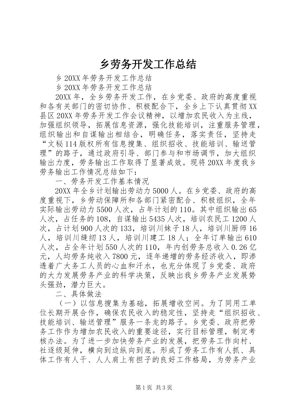 2024年乡劳务开发工作总结_第1页