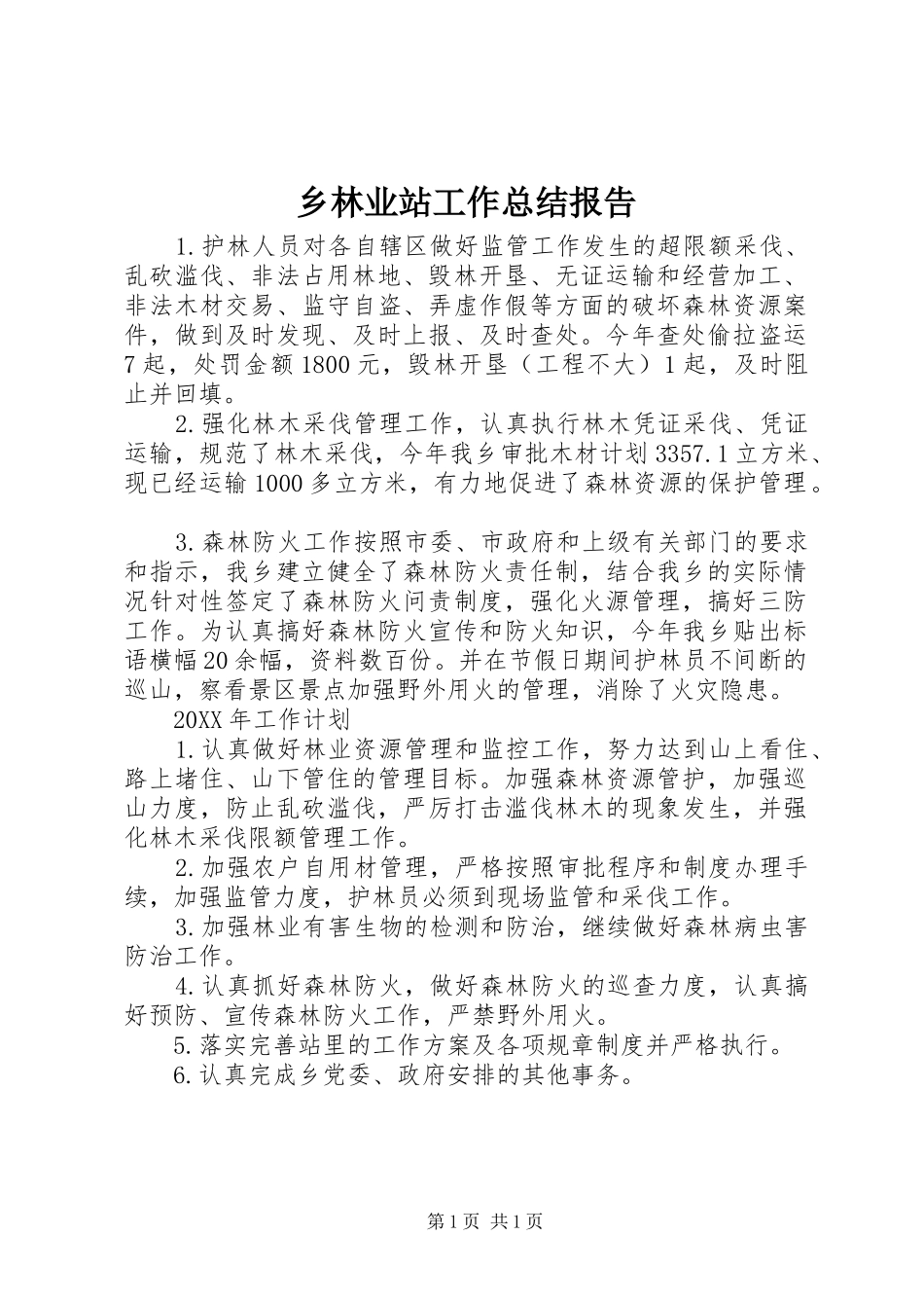 2024年乡林业站工作总结报告_第1页