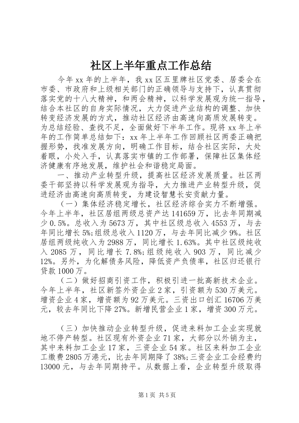 2024年社区上半年重点工作总结_第1页