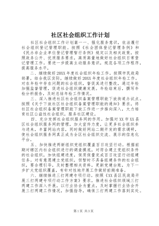 2024年社区社会组织工作计划