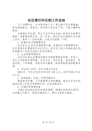 2024年社区推行河长制工作总结