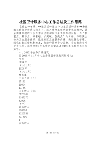 2024年社区卫计服务中心工作总结及工作思路