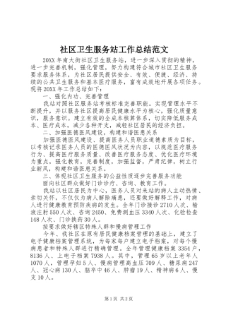 2024年社区卫生服务站工作总结范文