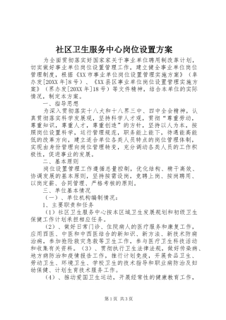 2024年社区卫生服务中心岗位设置方案