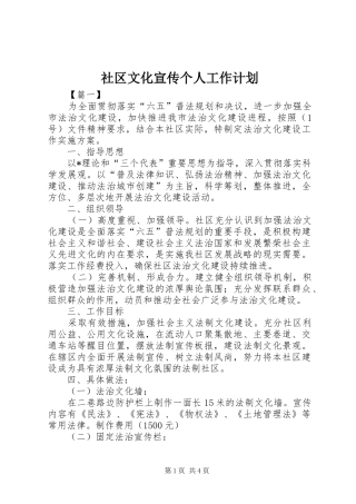 2024年社区文化宣传个人工作计划