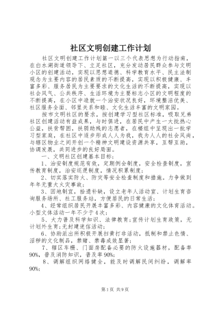 2024年社区文明创建工作计划