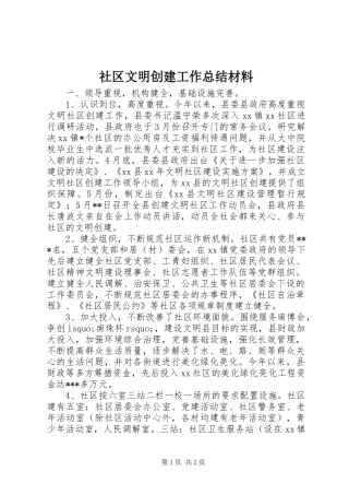 2024年社区文明创建工作总结材料