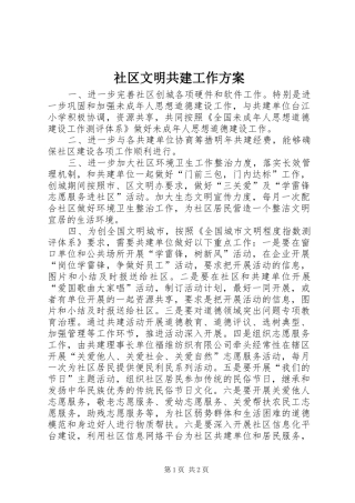 2024年社区文明共建工作方案