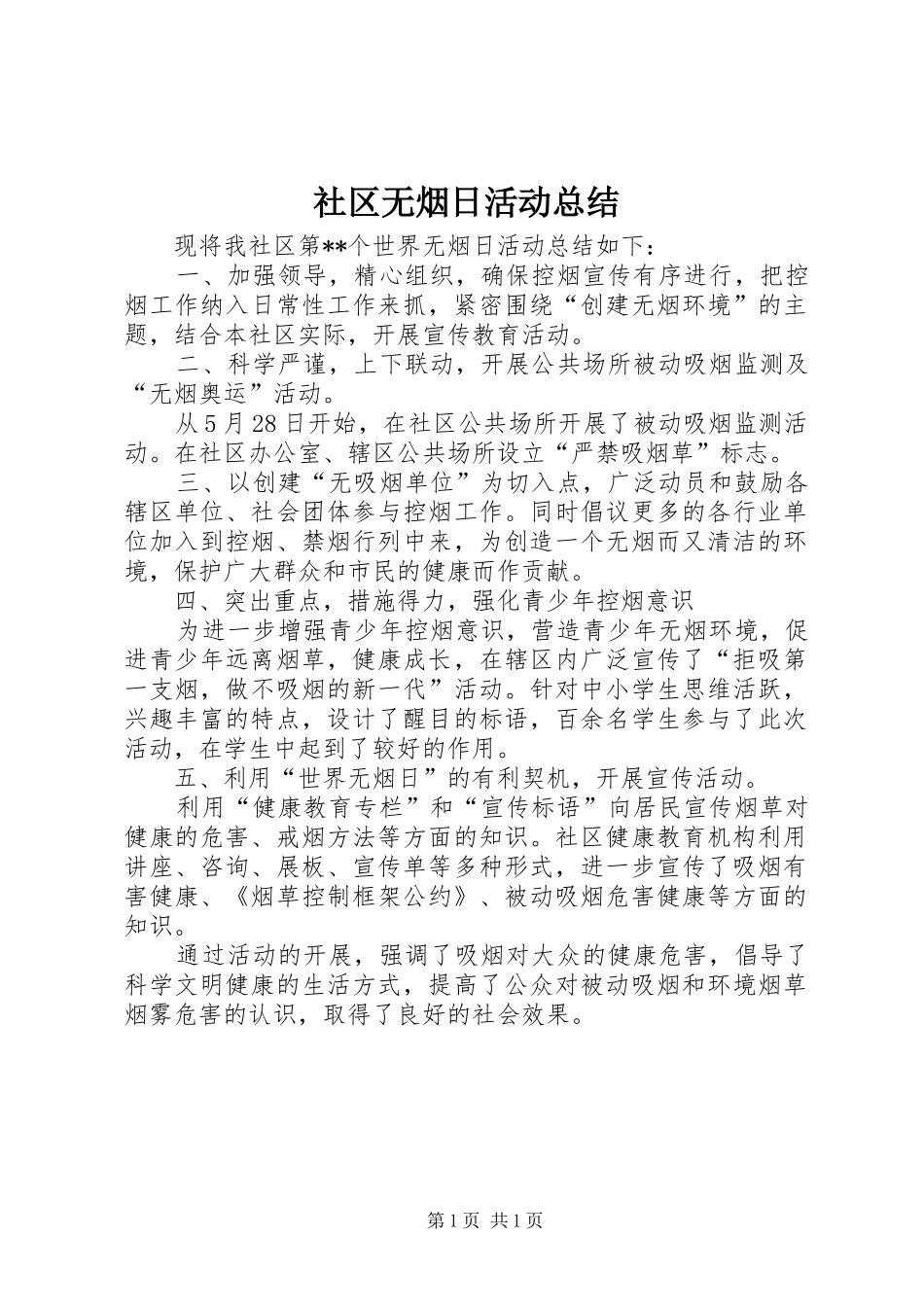 2024年社区无烟日活动总结_第1页