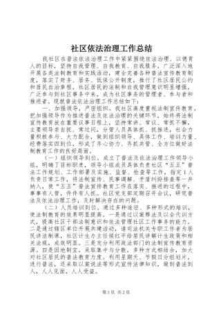 2024年社区依法治理工作总结