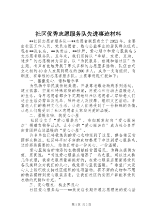 2024年社区优秀志愿服务队先进事迹材料