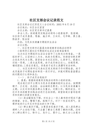 2024年社区支部会议记录范文