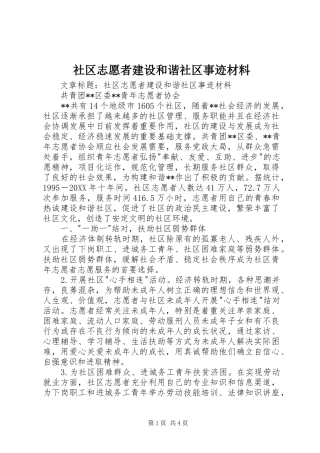 2024年社区志愿者建设和谐社区事迹材料