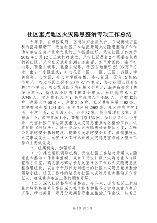 2024年社区重点地区火灾隐患整治专项工作总结