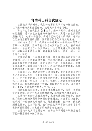 2024年肾内科出科自我鉴定