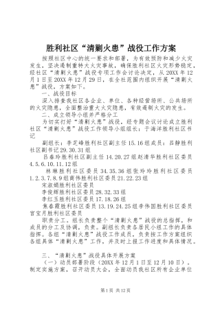 2024年胜利社区清剿火患战役工作方案