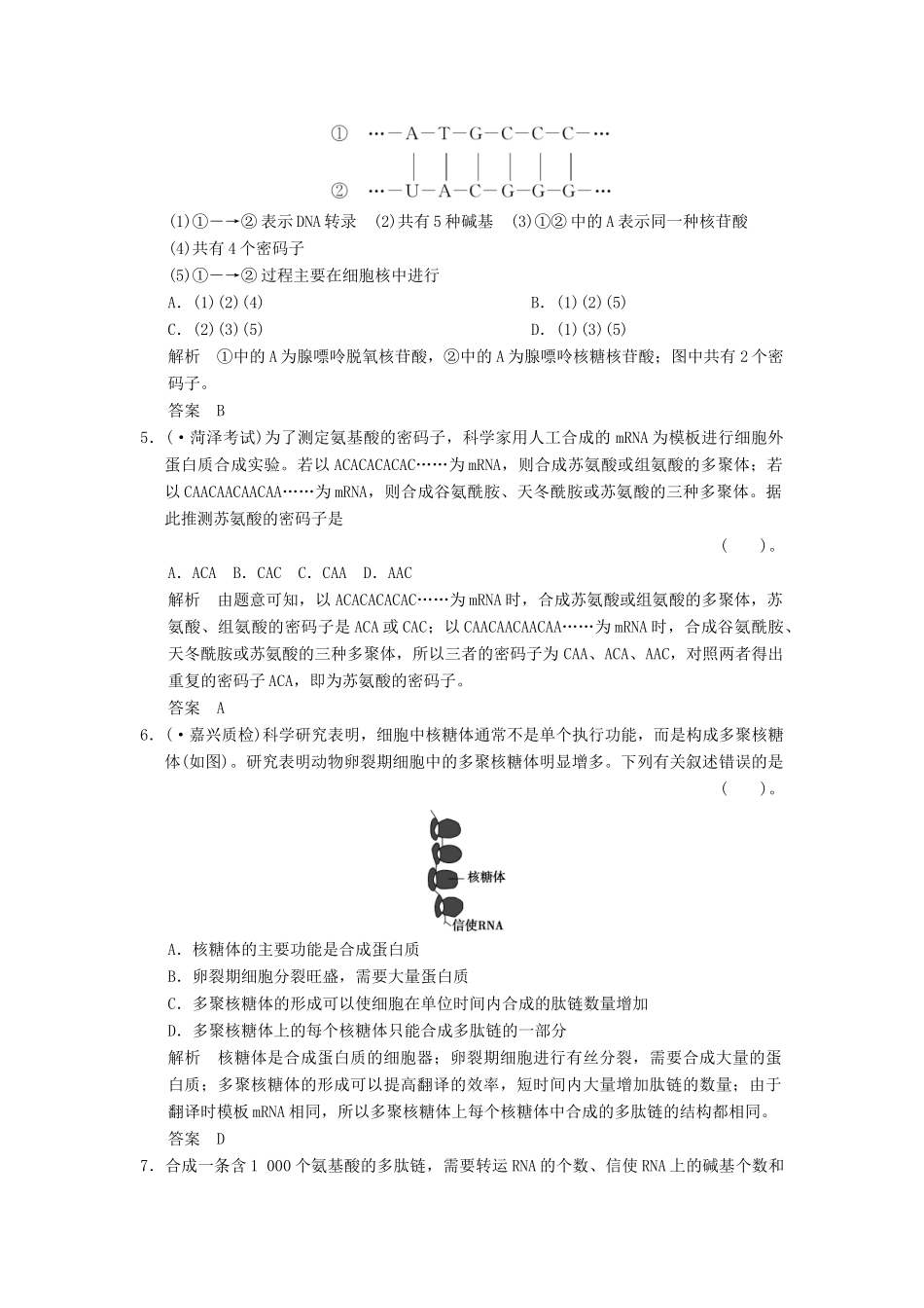 湖北省高考生物总复习 2-2-7基因、基因的表达及基因与性状配套训练 中图版必修2 _第2页