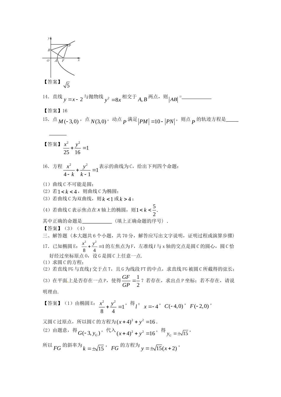 江苏科技大学附中高考数学一轮 圆锥曲线与方程课时检测_第3页
