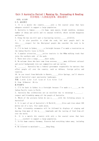 高中英语 Unit 3 Australia Period 1 Warming Up，Pre­reading Reading同步精练 新人教版选修9