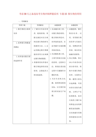高考生物 考前30天冲刺押题系列 专题15 微生物的利用