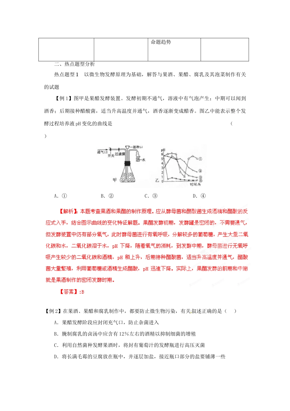 高考生物 考前30天冲刺押题系列 专题17 生物技术在食品加工及其他方面的应用_第2页