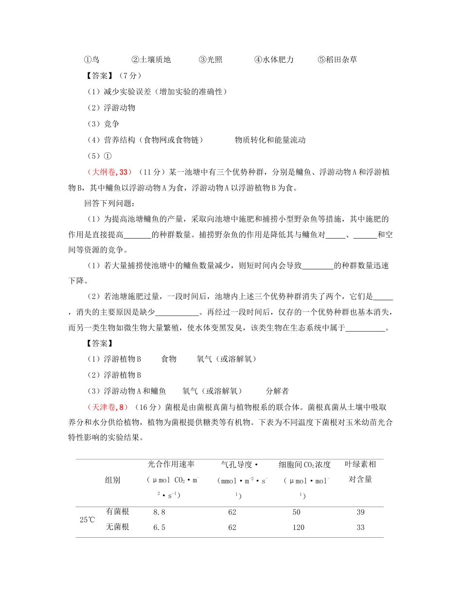高考生物 真题分类汇编 生态系统与环境保护 新人教版_第2页