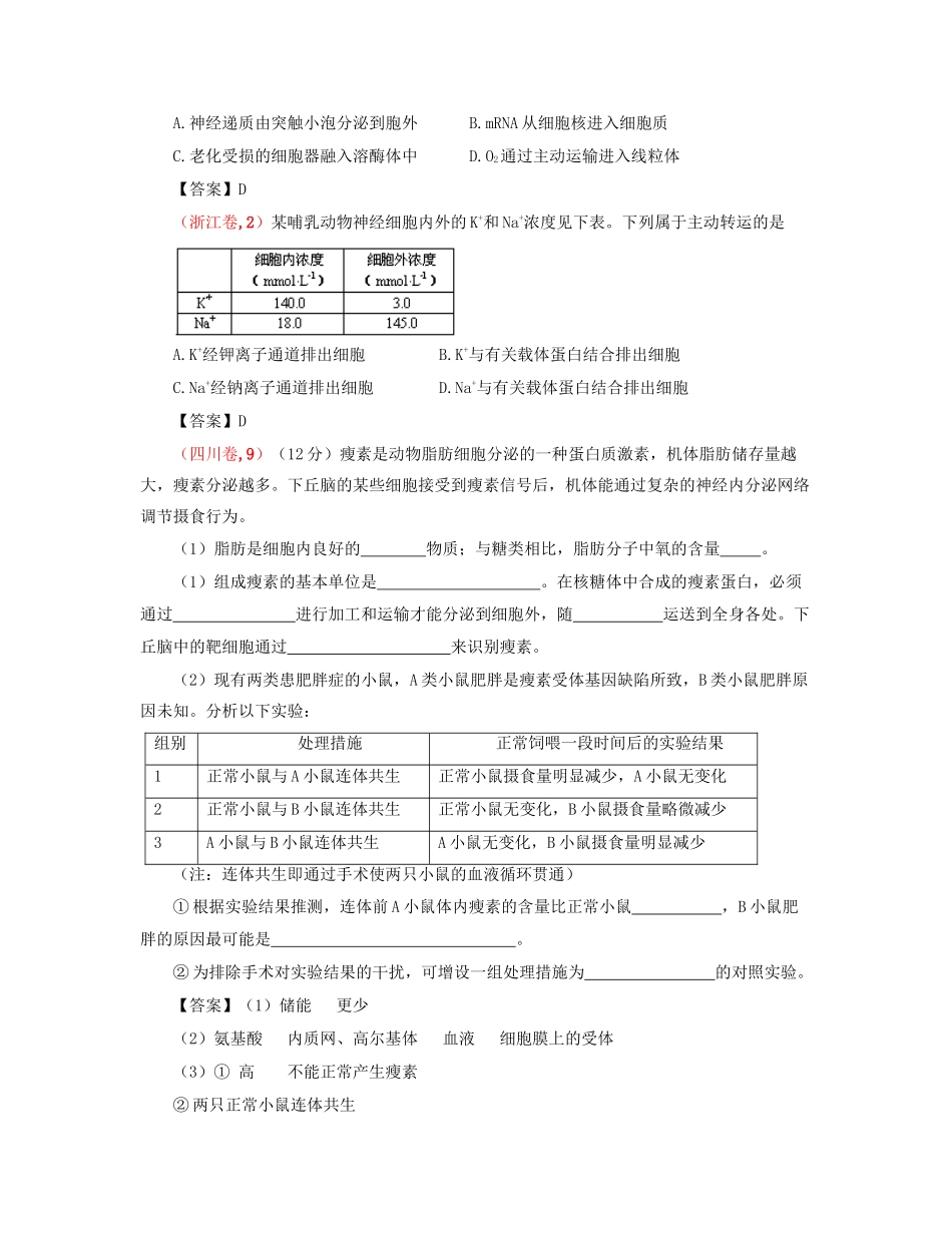 高考生物 真题分类汇编 物质的输入和输出 新人教版_第2页