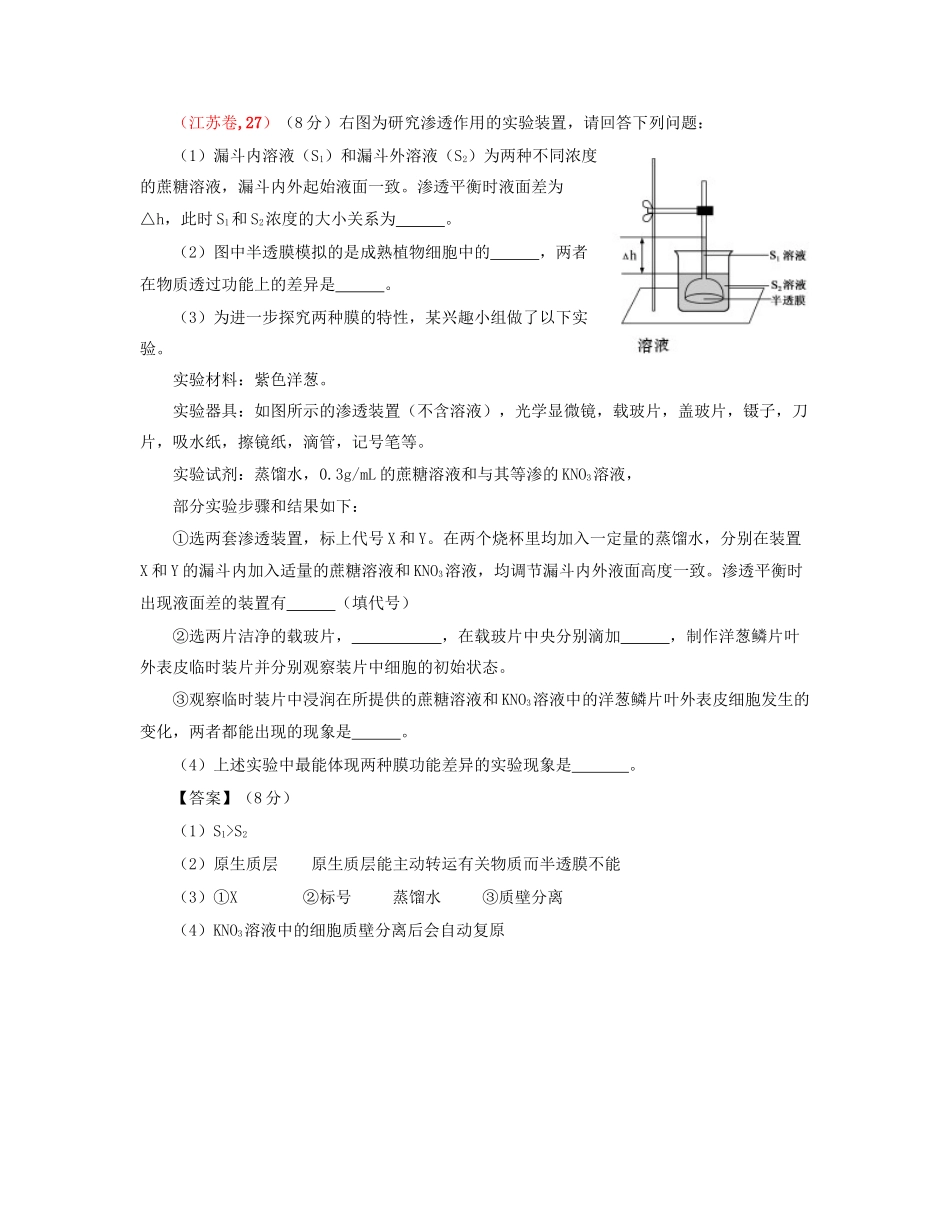 高考生物 真题分类汇编 物质的输入和输出 新人教版_第3页