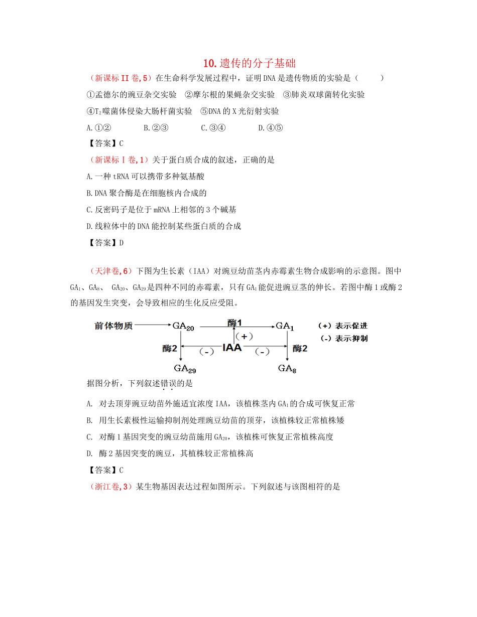 高考生物 真题分类汇编 遗传的分子基础 新人教版_第1页