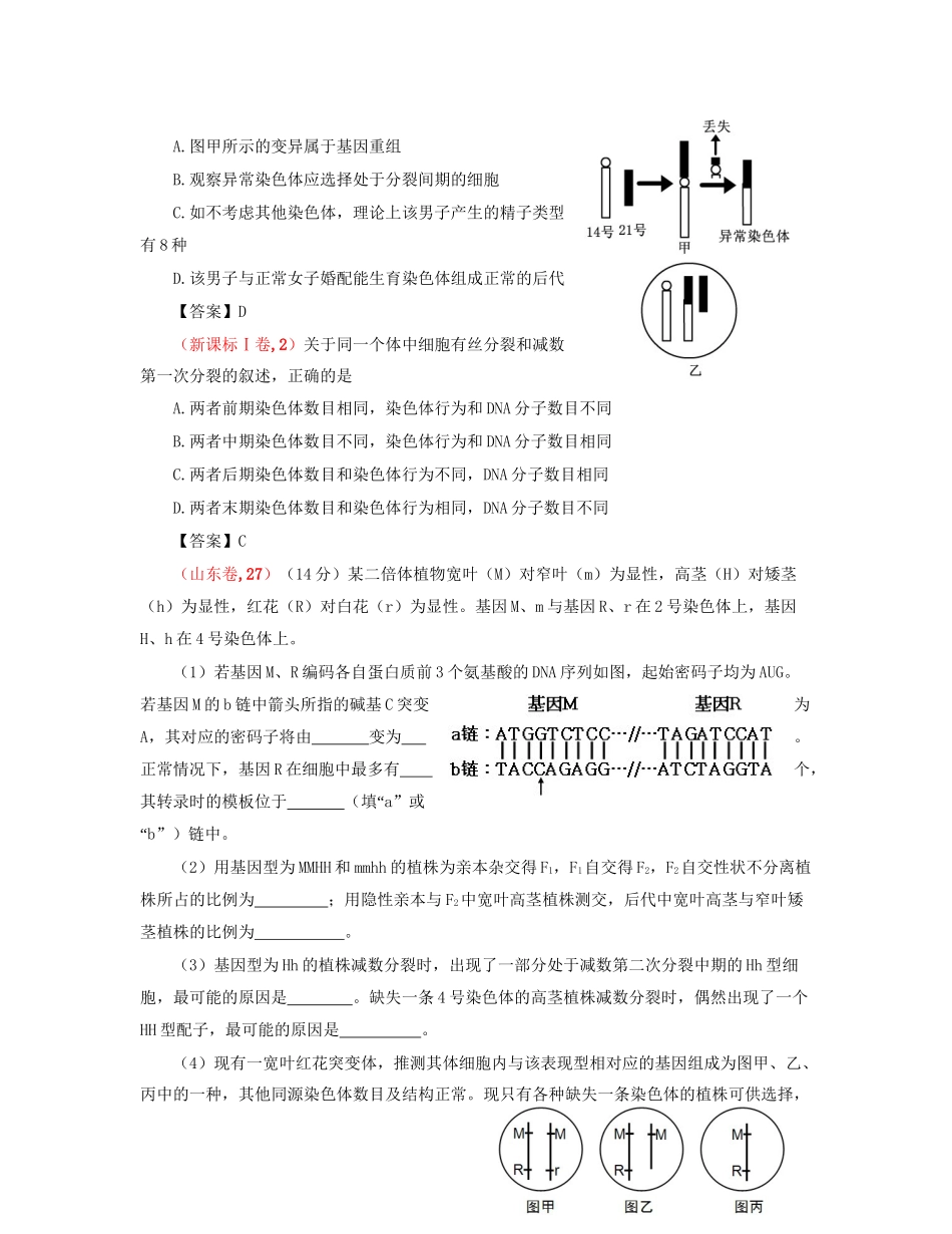 高考生物 真题分类汇编 遗传的细胞基础 新人教版_第2页