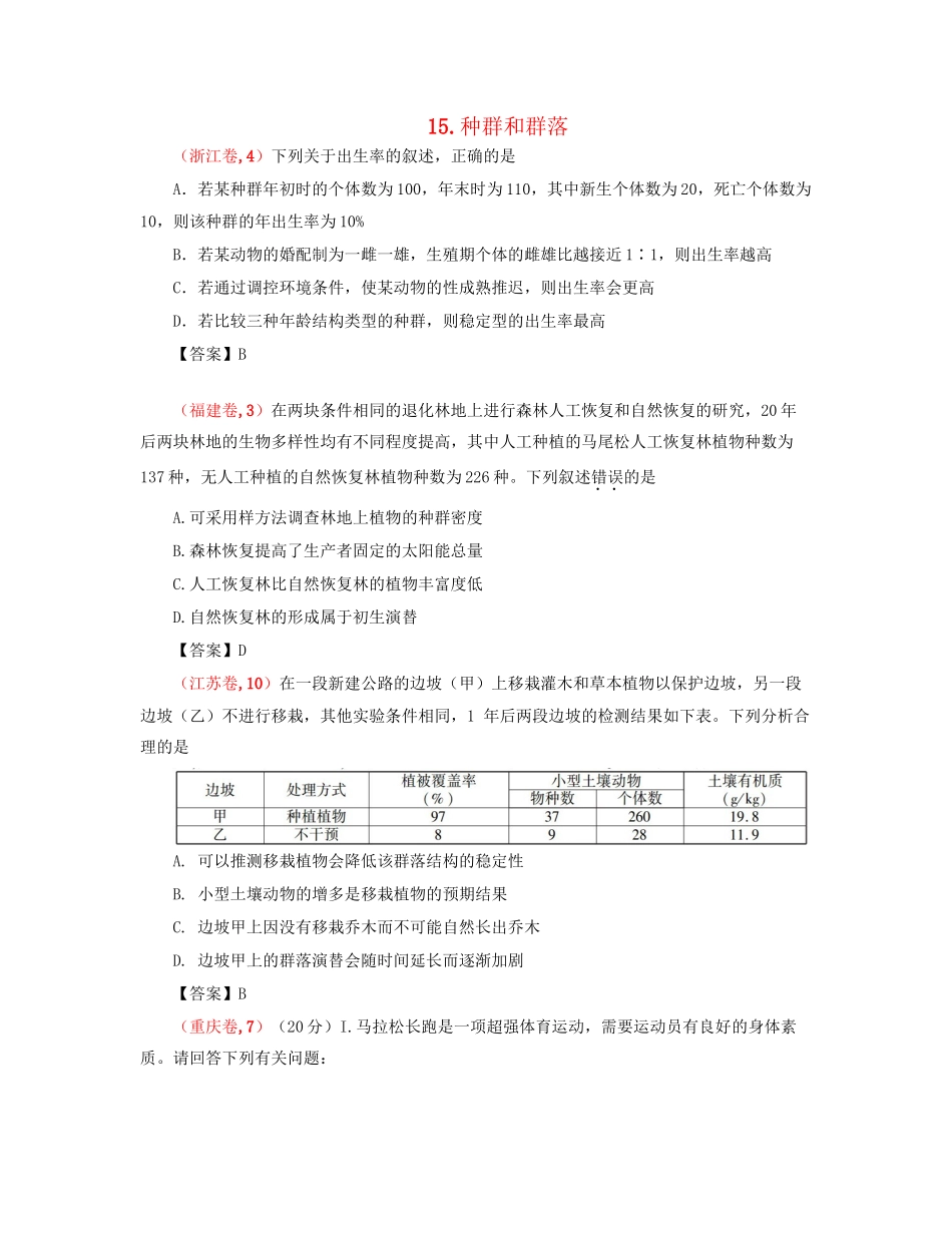 高考生物 真题分类汇编 种群和群落 新人教版_第1页
