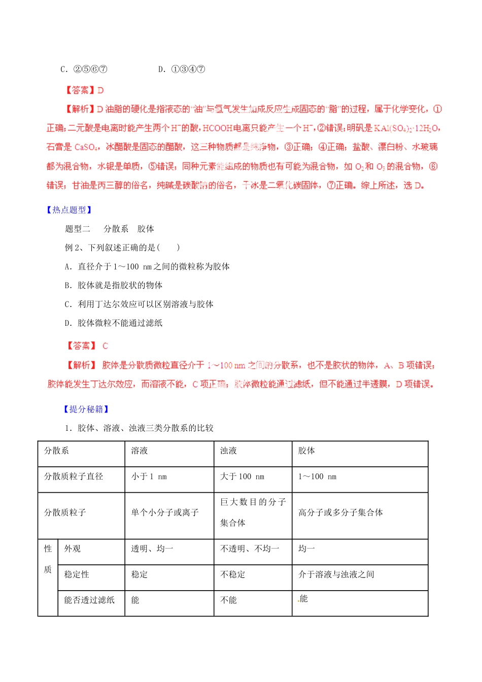 高考化学 专题33 物质的组成、性质和分类热点题型和提分秘籍（含解析）_第3页