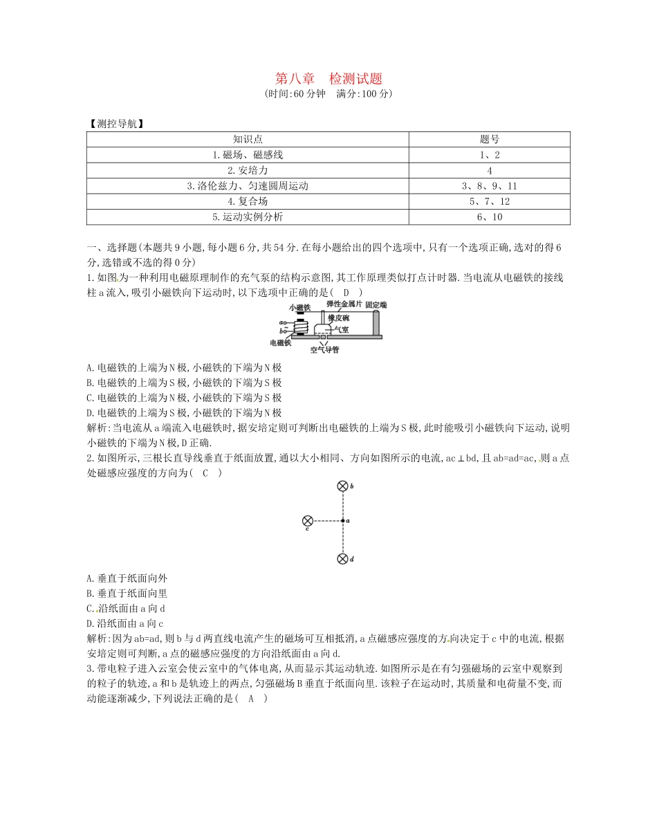 （福建专）高考物理一轮复习 第八章检测试题_第1页