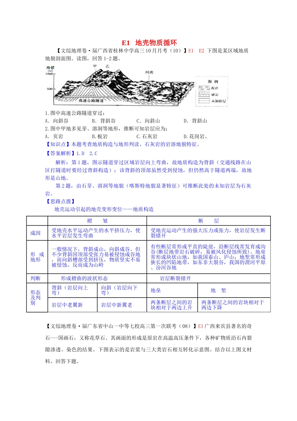 高考地理 试题汇编 E地壳物质循环_第1页