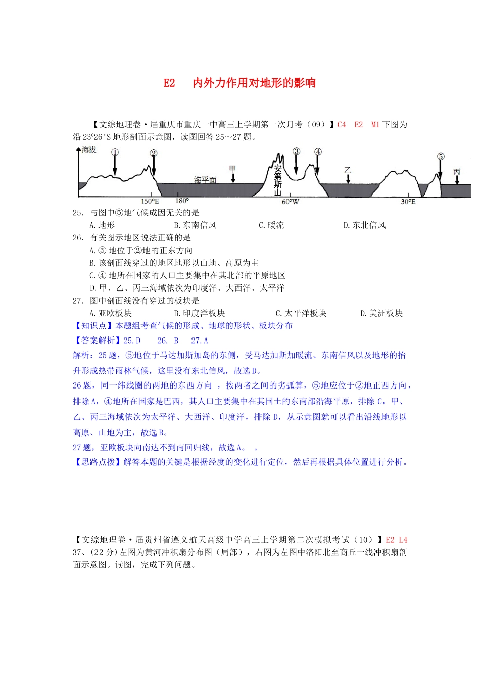 高考地理 试题汇编 E内外力作用对地形的影响_第1页